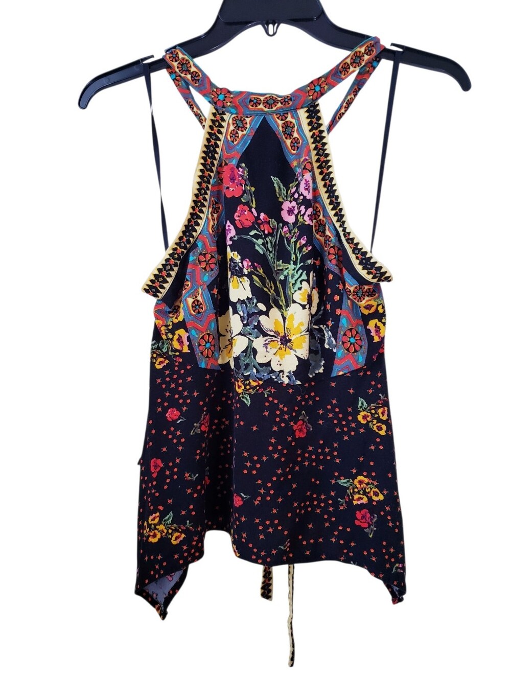 Free People Black Floral Print Halter Top